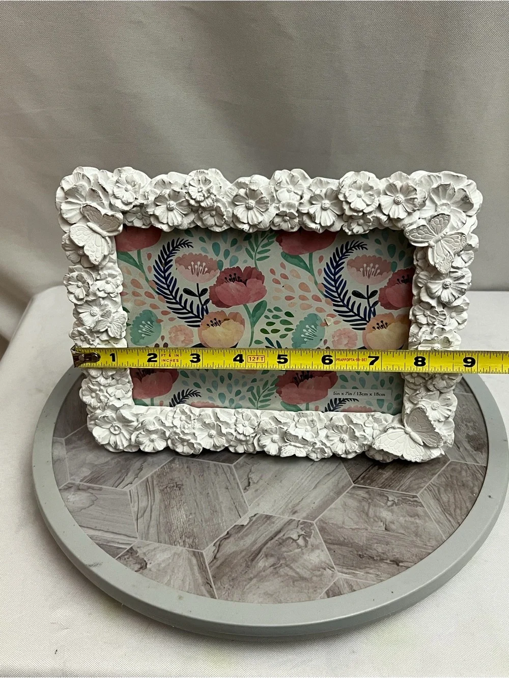White Floral Butterfly Picture Frame 5x7 Resin Cottagecore Tabletop Wall Decor